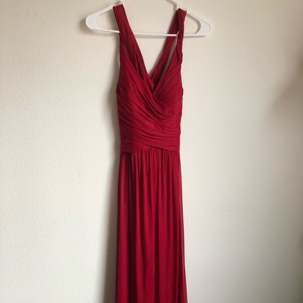 David’s Bridal Apple Red Bridesmaid Dress